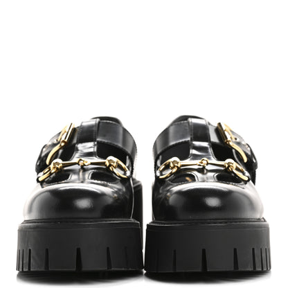 Gucci Calfskin Womens Horsebit Platform Chunky Lug Sole Mary Jane 40mm Loafers 38 Black 3 of 10