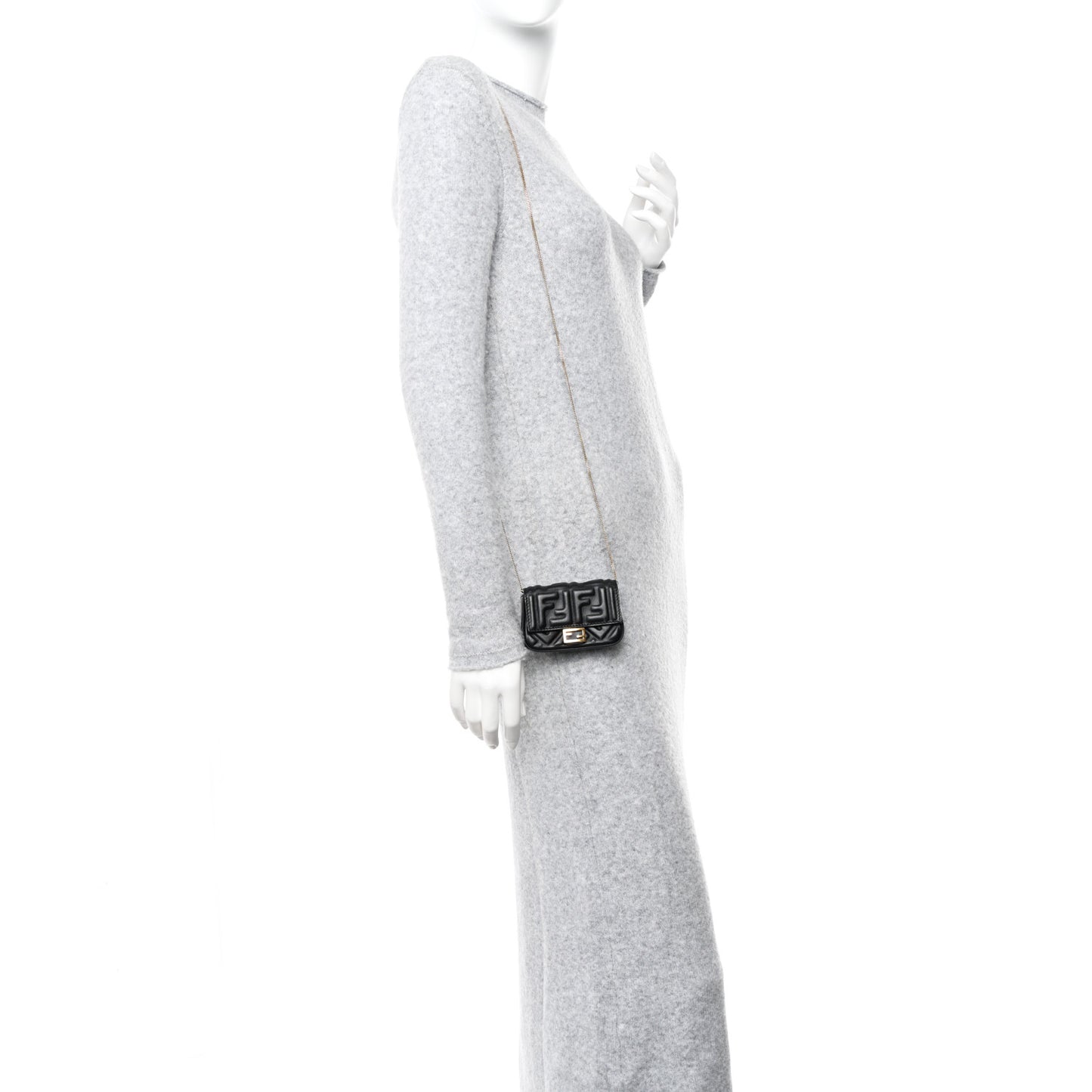 Nappa Matisse FF Embossed Nano Baguette Charm Black