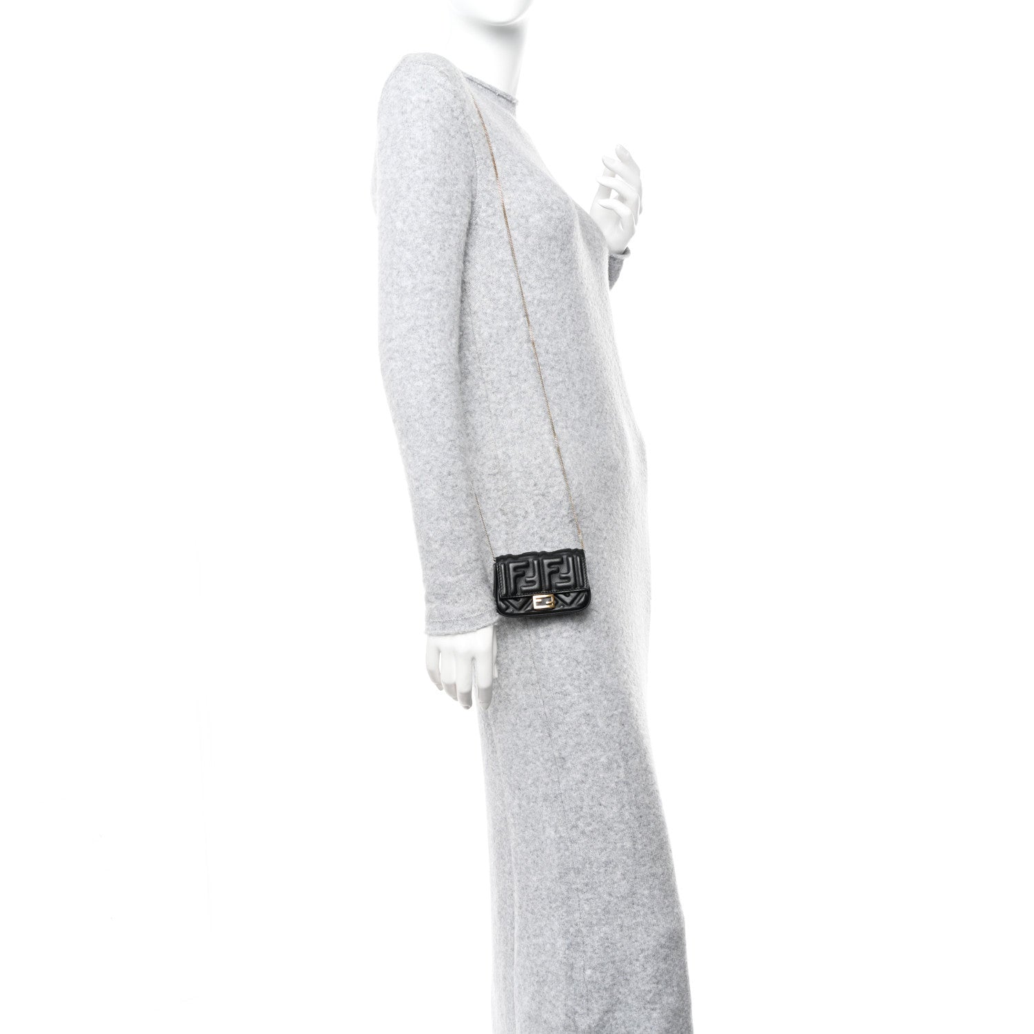 Fendi Nappa Matisse FF Embossed Nano Baguette Charm Black 2 of 10