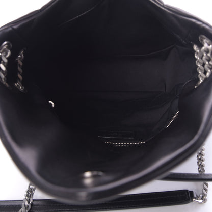 Saint Laurent Lambskin Quilted Medium Loulou Puffer Monogram Chain Satchel Black 5 of 11