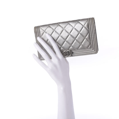 Chanel Metallic Calfskin Quilted Boy Yen Wallet Silver 2 of 11