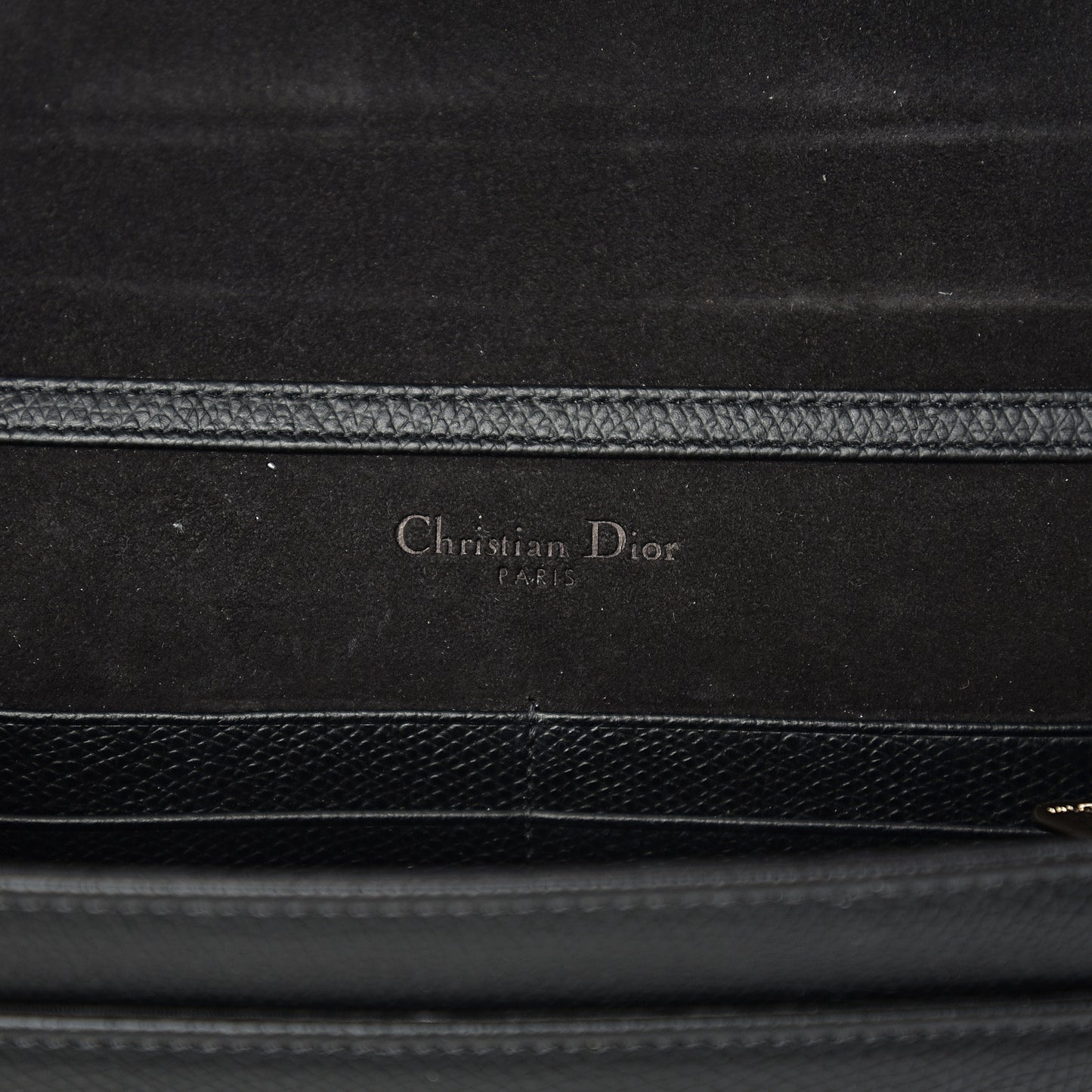 Grained Calfskin Diorama Wallet on Chain Pouch Black