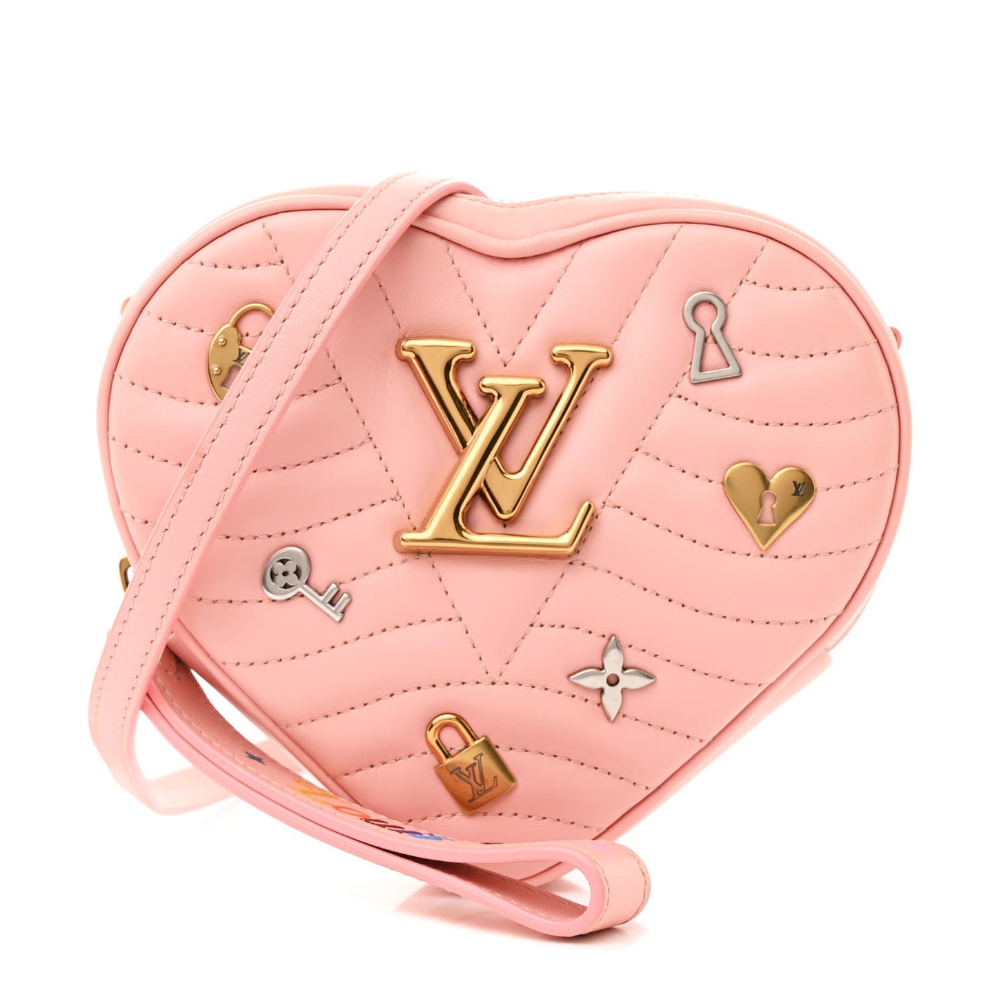 Calfskin Embellished New Wave Love Lock Heart Bag Rose Pomettes