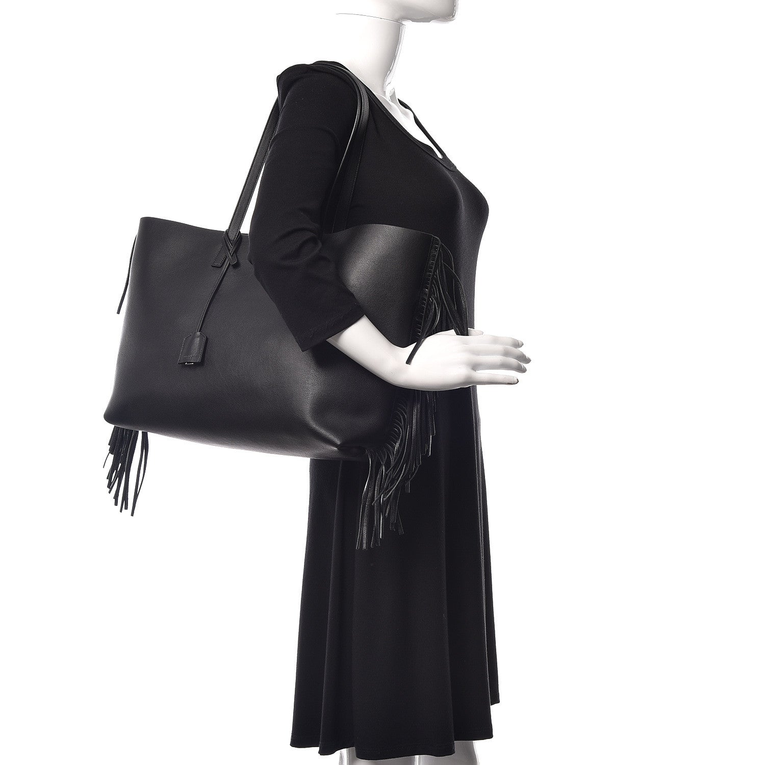 Saint Laurent Calfskin Large Fringe Shopping Tote Black 2 of 10