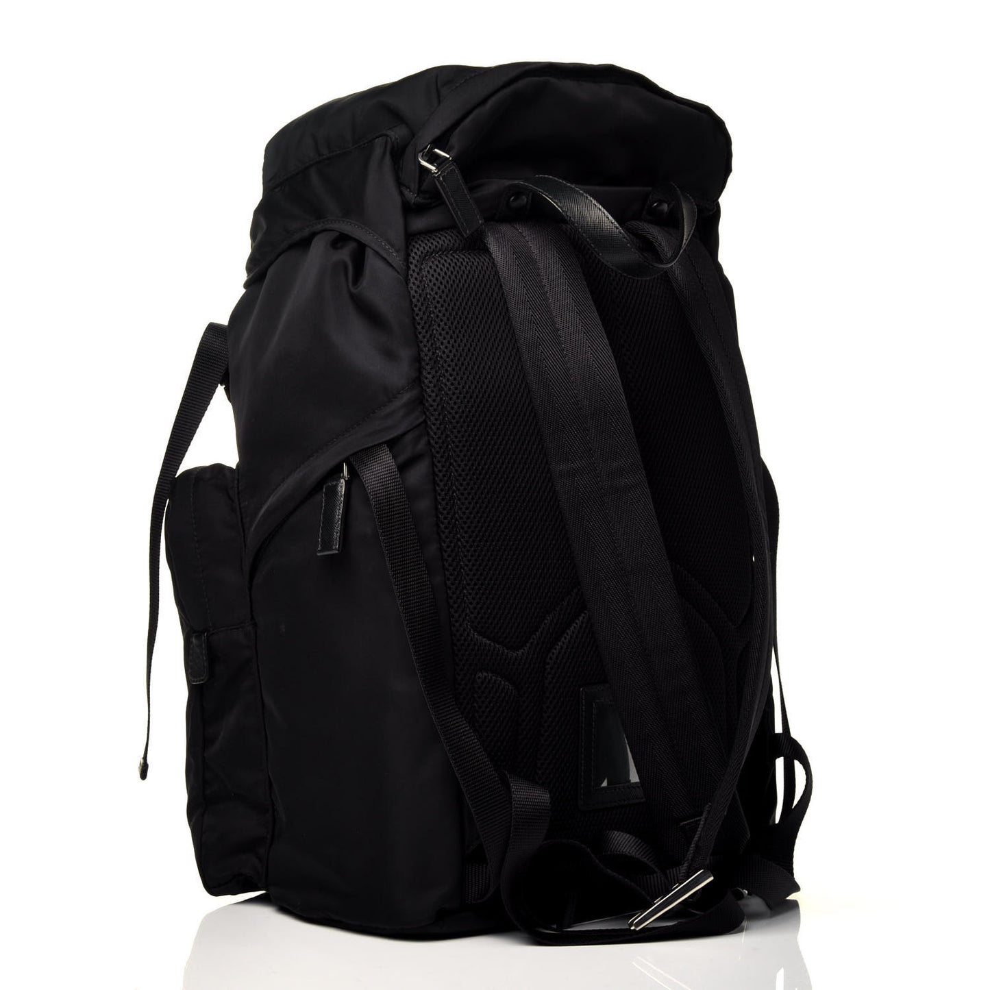 Technical Nylon Saffiano Double Buckle Backpack Black