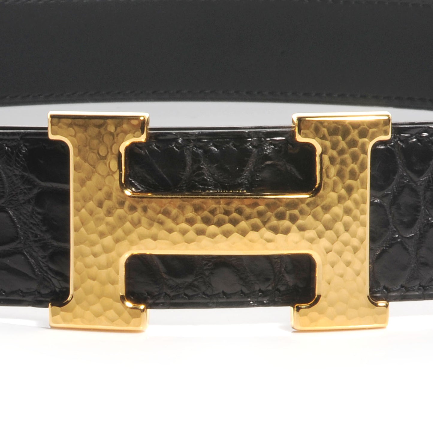 Matte Porosus Crocodile 32mm Martelee H Buckle Belt Noir 80