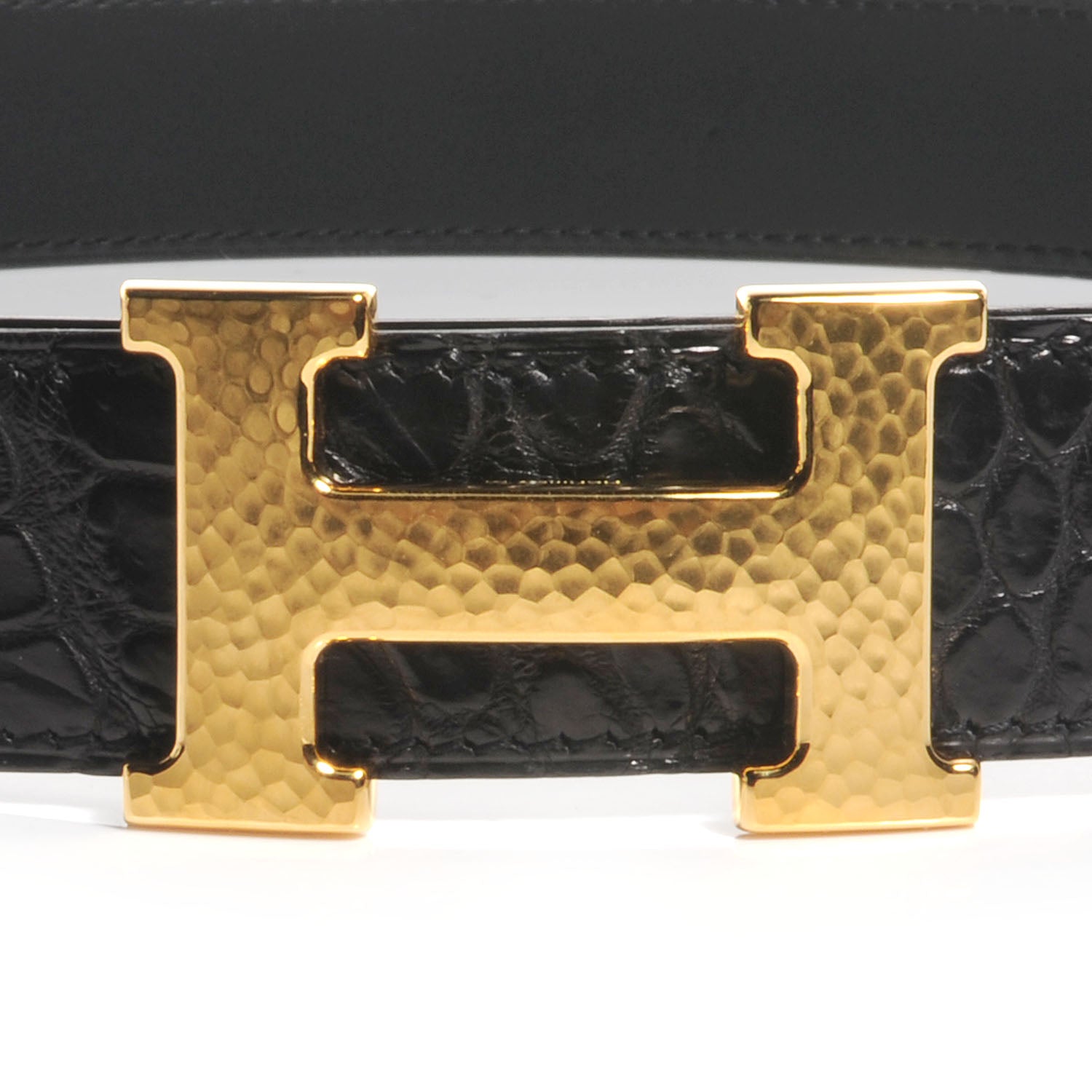 Hermes Matte Porosus Crocodile 32mm Martelee H Buckle Belt Noir 80 4 of 6