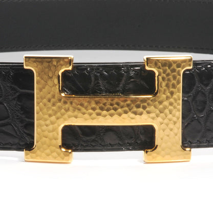 Hermes Matte Porosus Crocodile 32mm Martelee H Buckle Belt Noir 80 4 of 6