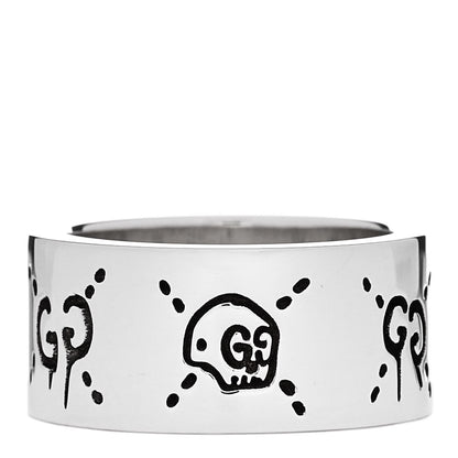 Gucci Sterling Silver GucciGhost Hamlet Skull Band Ring 49 5 1 of 6