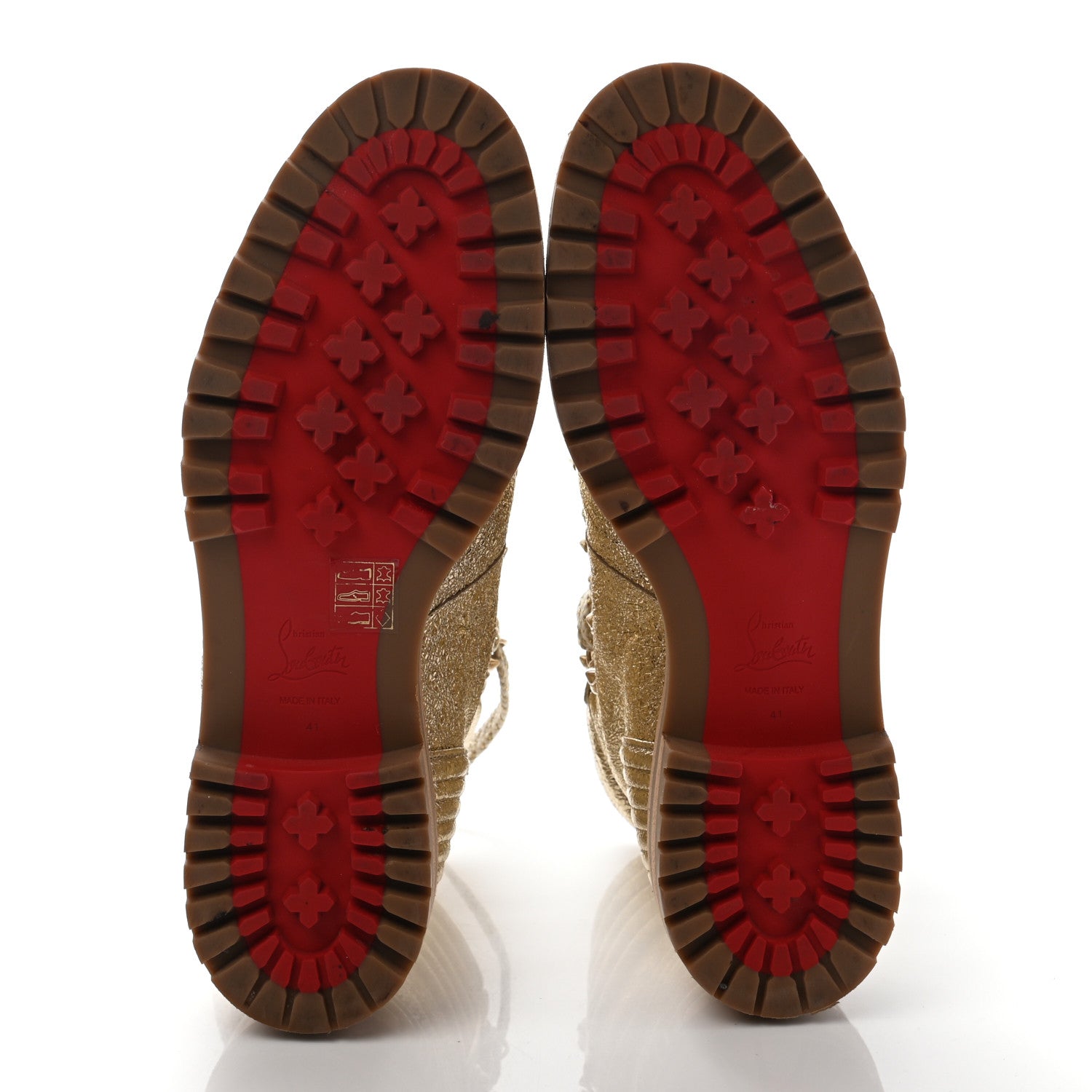 Christian Louboutin Crinkled Calfskin Mad Metallic Red Sole Boot 41 Gold 5 of 7