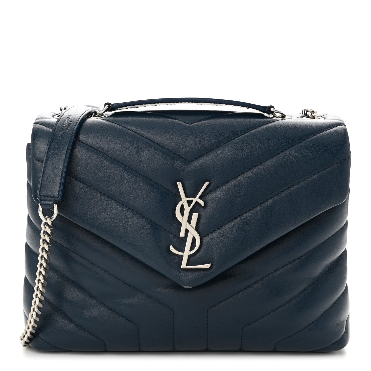Saint Laurent Calfskin Y Quilted Monogram Small Loulou Chain Satchel Denim Blue 1 of 11