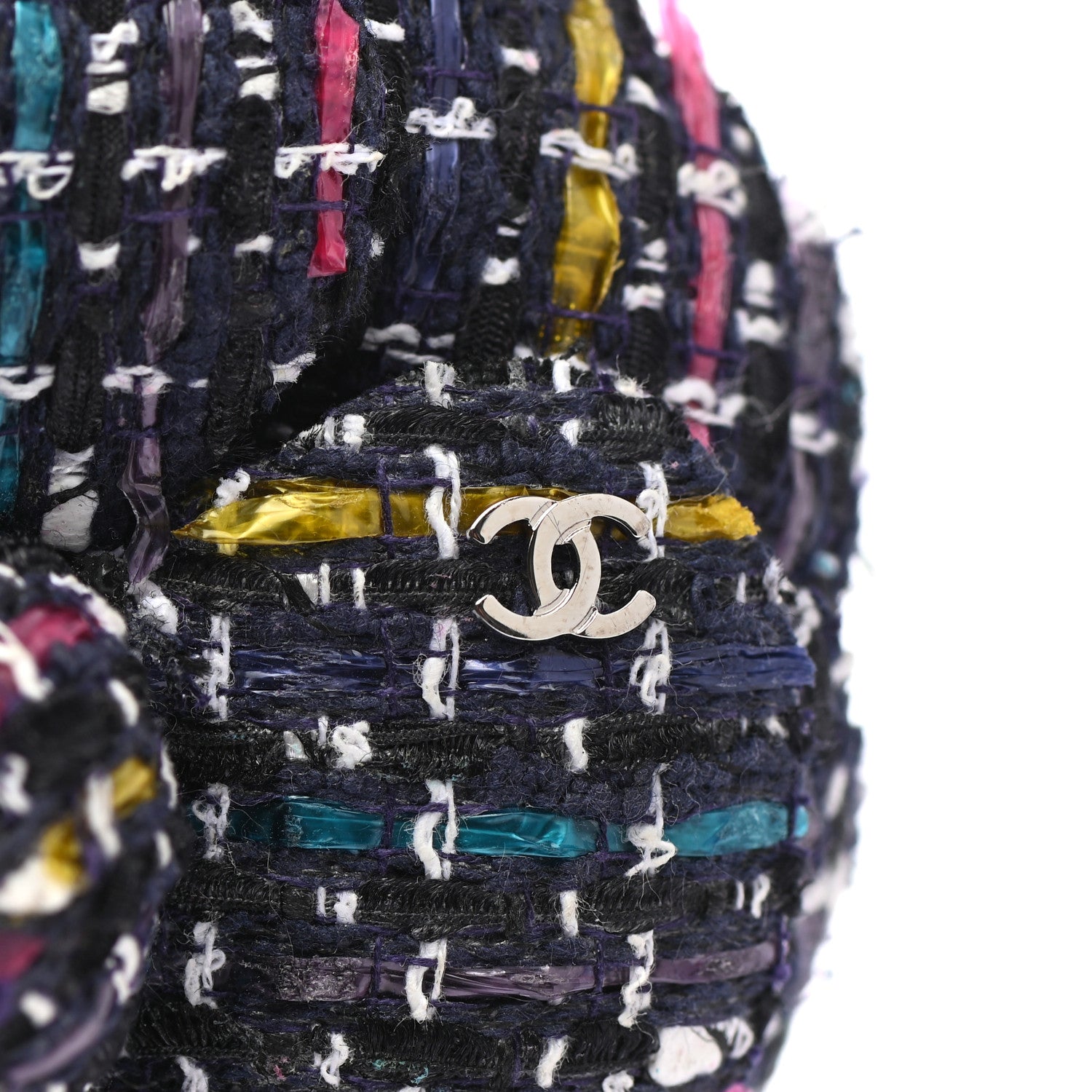 Chanel Tweed Camellia Pin Brooch Navy Multicolor 4 of 4