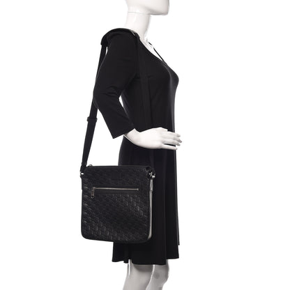 Gucci Guccissima Signature Medium Flat Messenger Bag Black 2 of 9