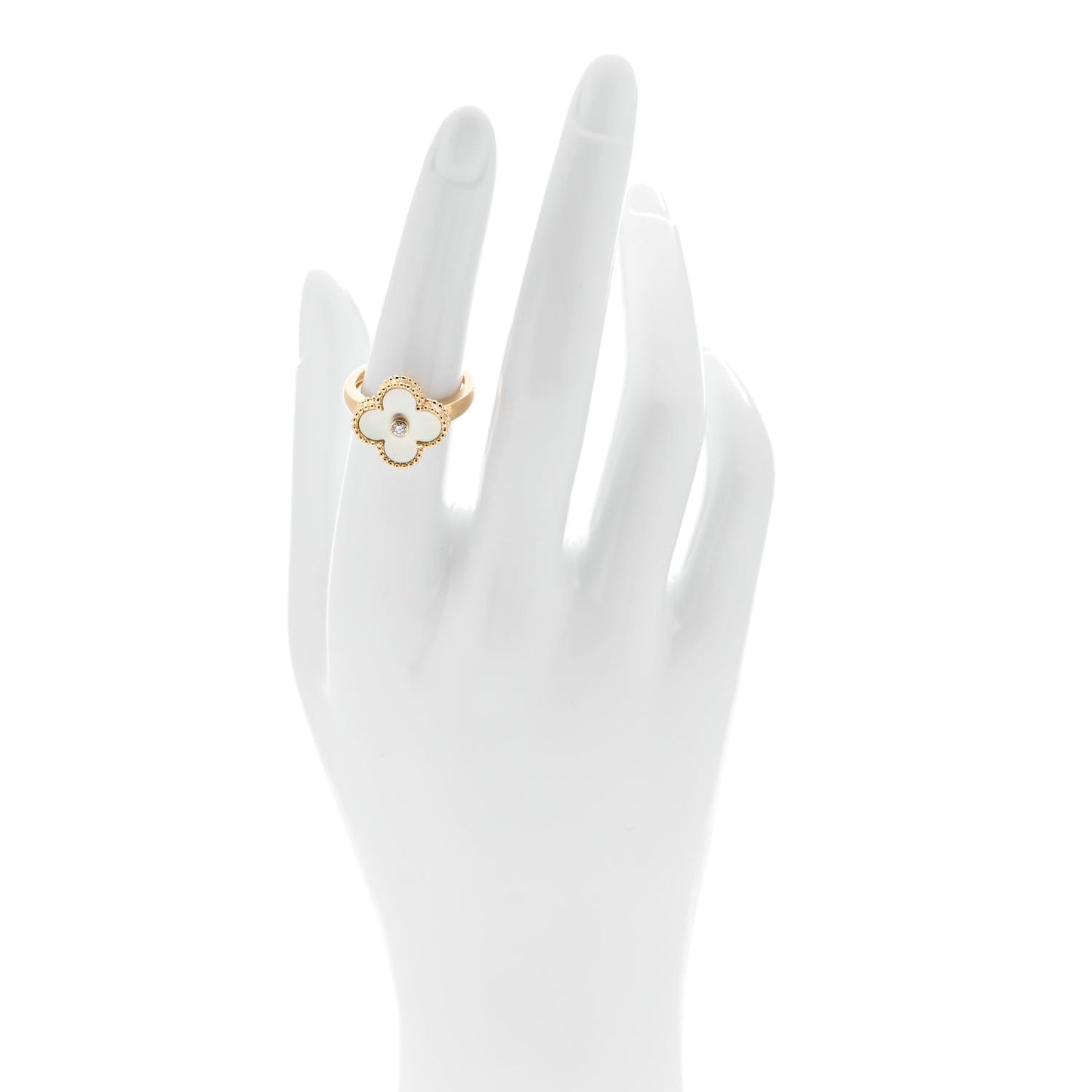 18K Yellow Gold Diamond Mother of Pearl Vintage Alhambra Ring 53 6.5