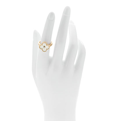 Van Cleef & Arpels 18K Yellow Gold Diamond Mother of Pearl Vintage Alhambra Ring 53 6.5 2 of 6