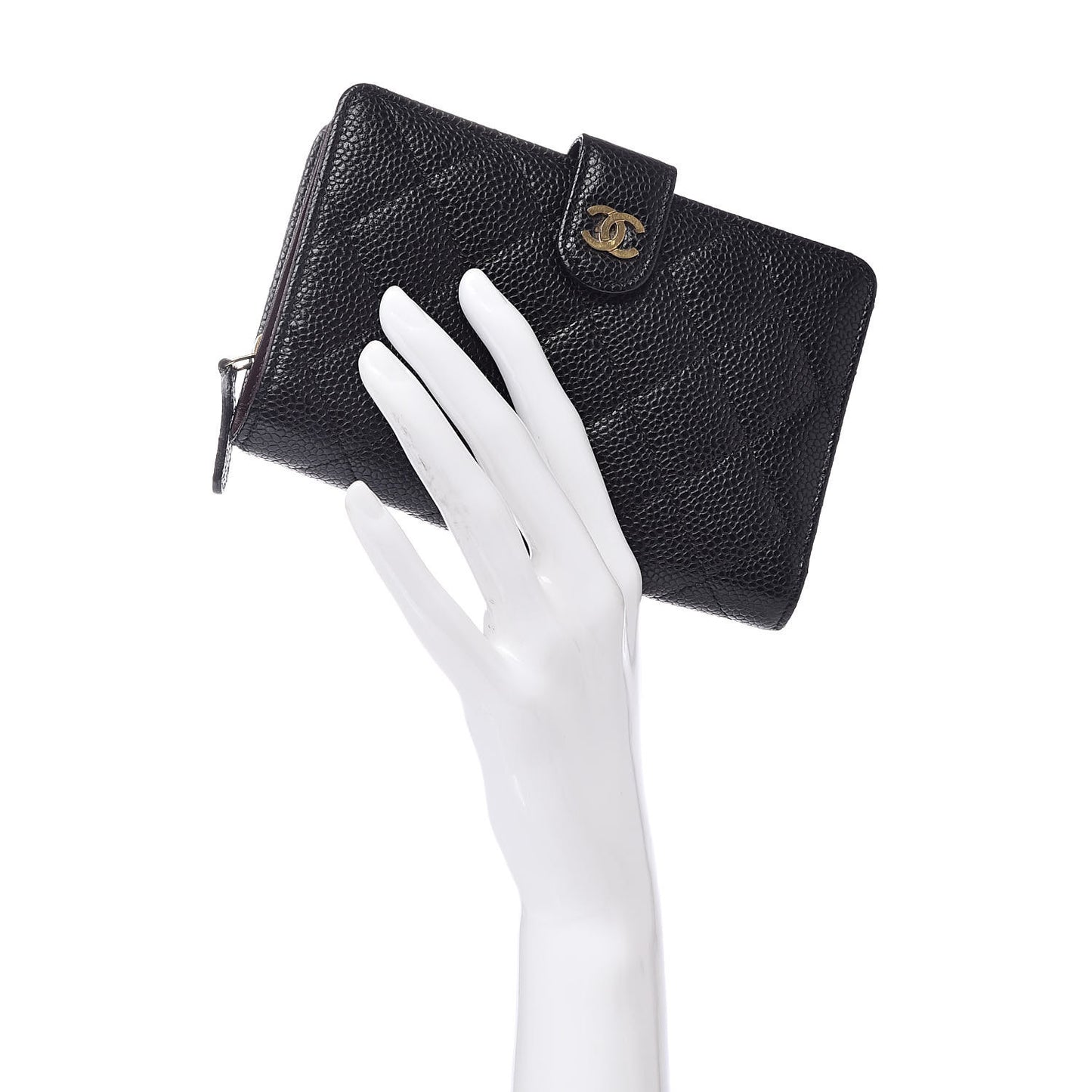 Caviar Quilted Zipped Pocket Wallet Black