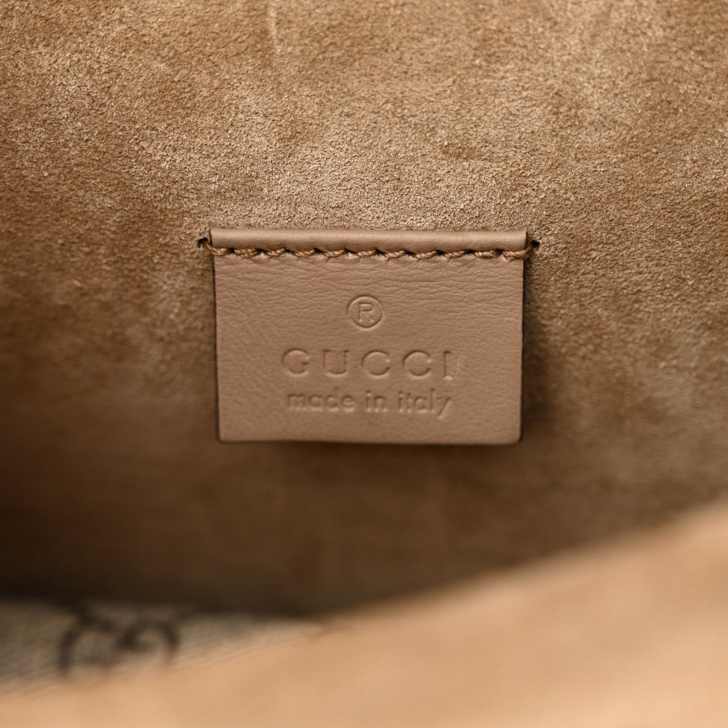 GG Supreme Monogram Suede Crystal Small Dionysus Shoulder Bag Beige Ebony Taupe
