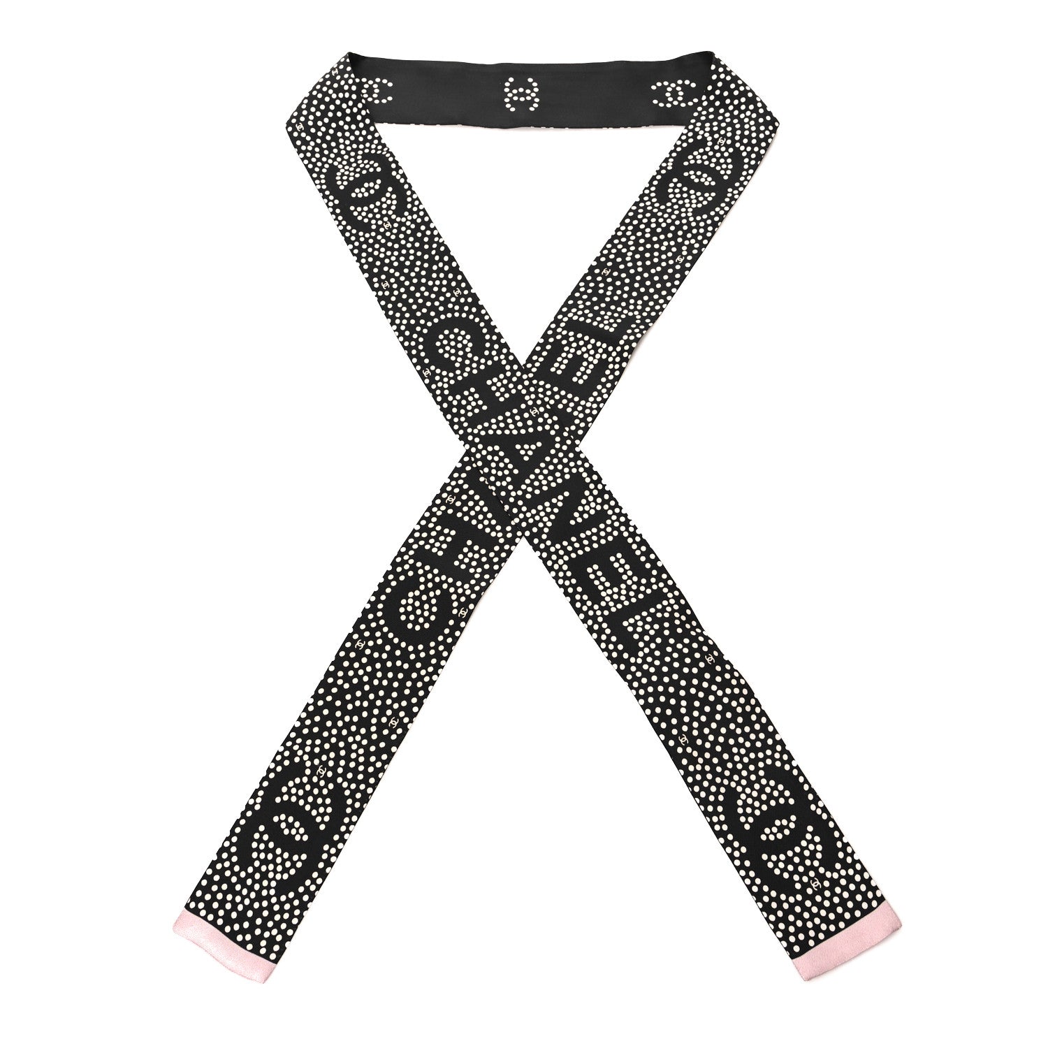 Chanel Silk CC Slim Bandeau Scarf Black Light Pink 1 of 3
