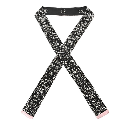 Chanel Silk CC Slim Bandeau Scarf Black Light Pink 1 of 3