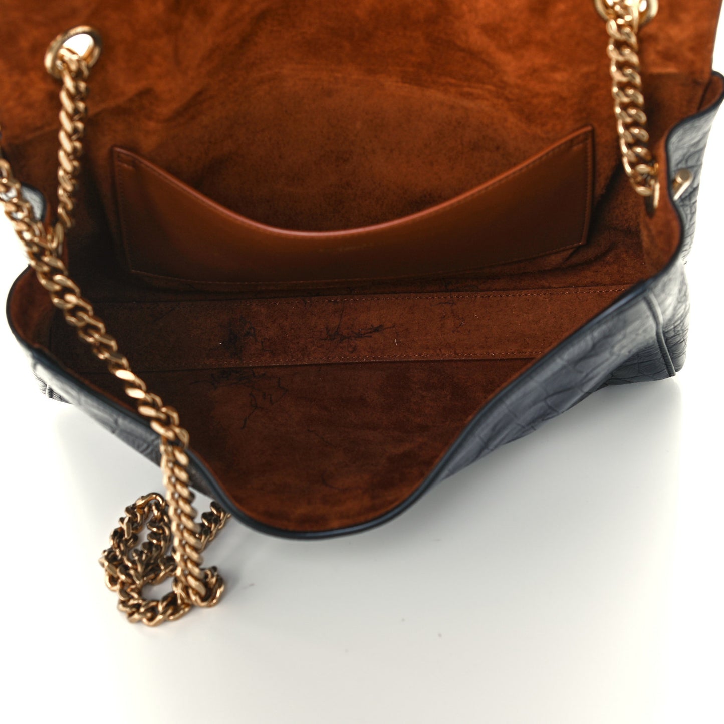 Calfskin Crocodile Embossed Suede Medium Reversible Monogram Kate Satchel Military Taupe