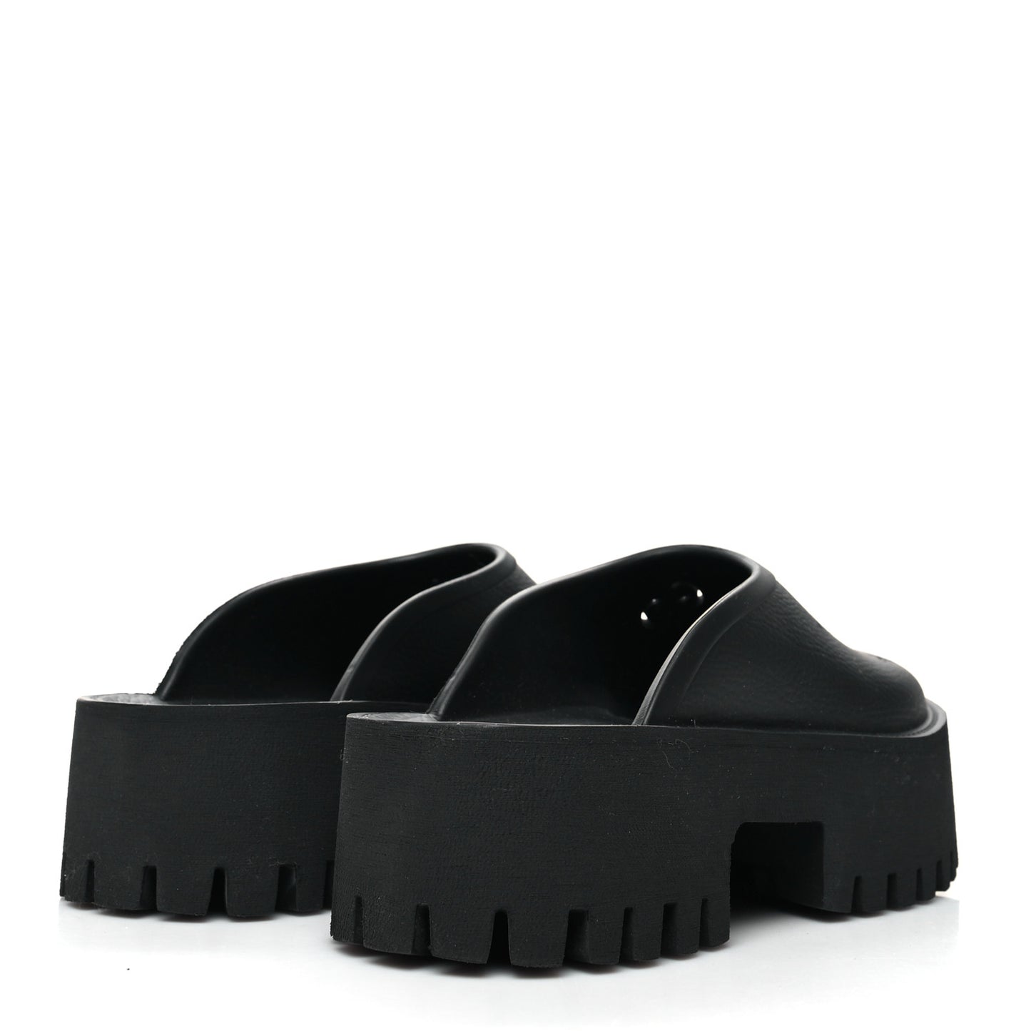 Rubber GG Monogram Perforated Elea Platform 55mm Lug Sole Sandals 39 Black