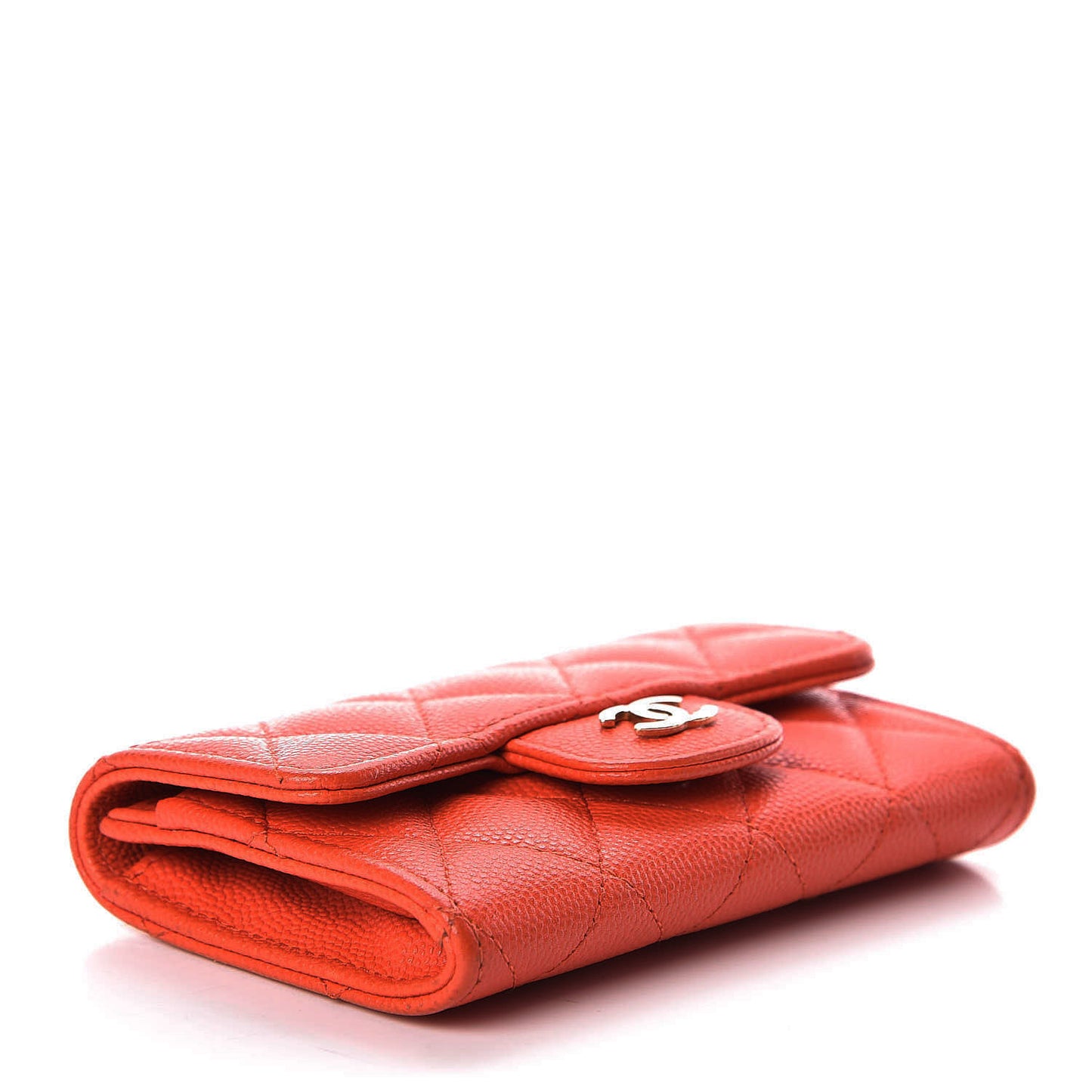 Caviar Quilted Flap Card Holder Dark Red