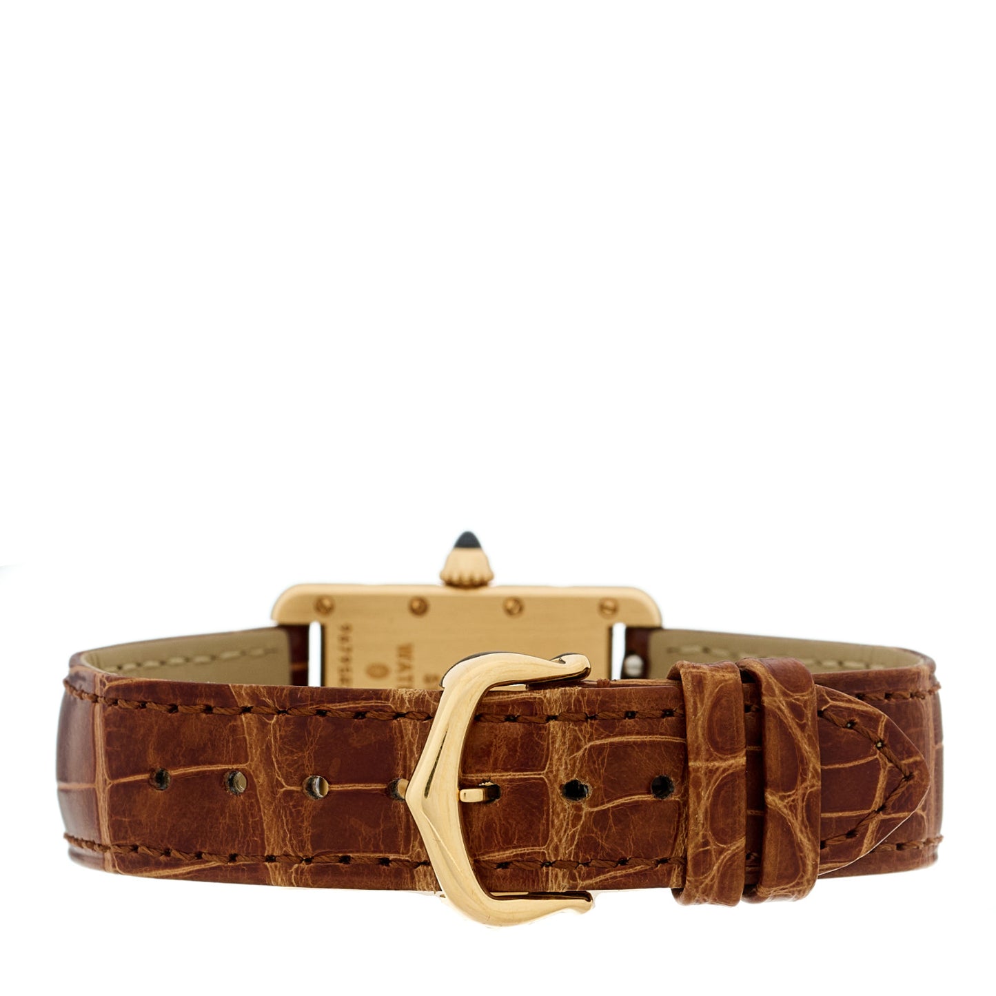 18K Yellow Gold Alligator 22mm Tank Louis Quartz Watch Brown