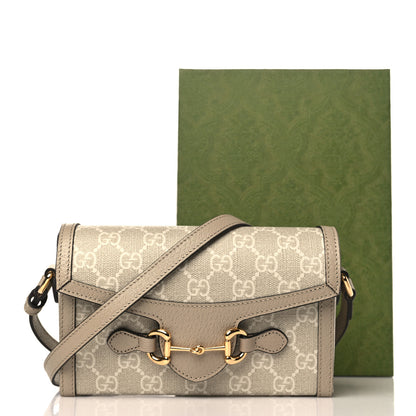 Gucci GG Supreme Monogram Textured Dollar Calfskin Mini Horsebit 1955 Shoulder Bag Beige Mystic White Oatmeal 10 of 10
