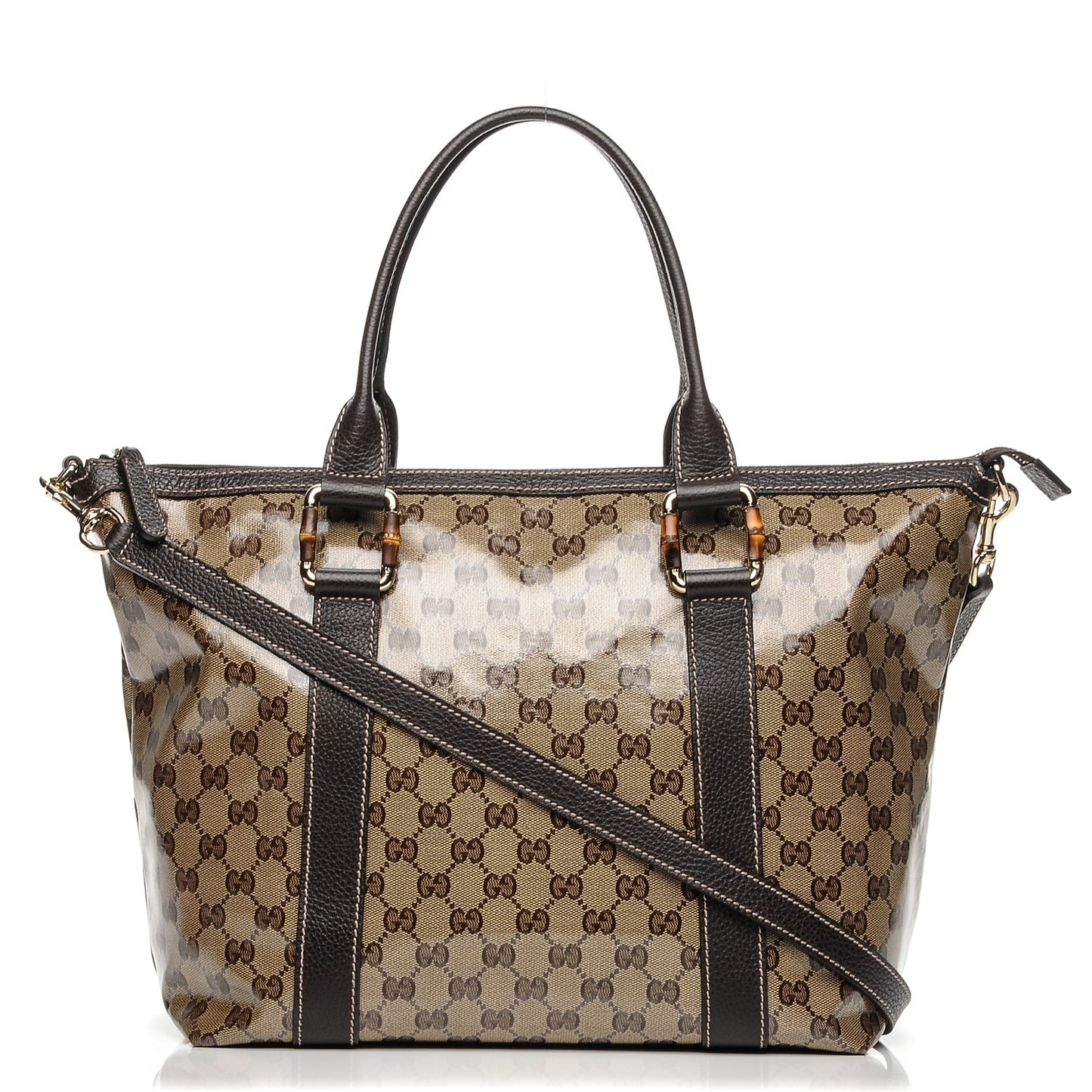 Crystal Monogram Bamboo Tote Dark Brown