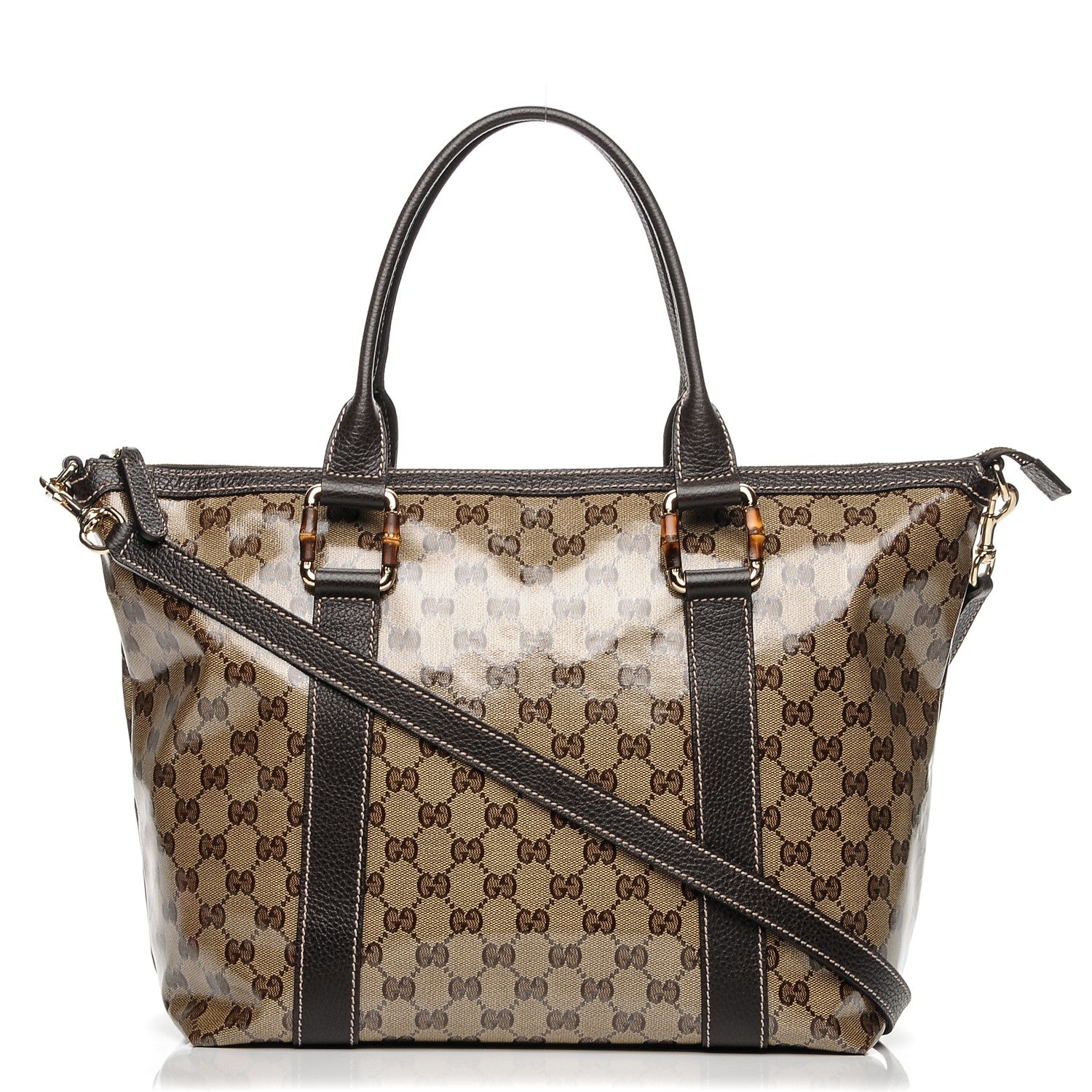 Gucci Crystal Monogram Bamboo Tote Dark Brown 1 of 6