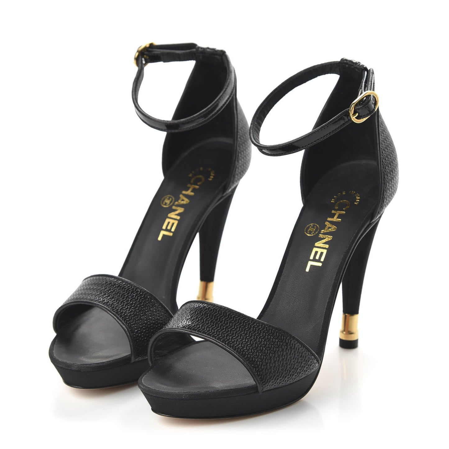 Patent Open Toe Ankle Strap Pumps 37.5 Black