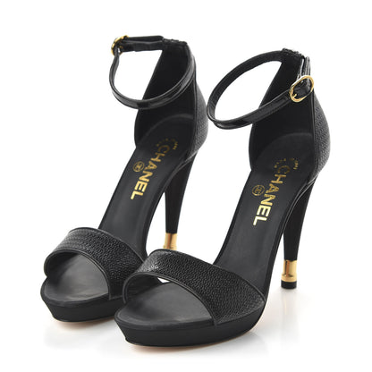 Chanel Patent Open Toe Ankle Strap Pumps 37.5 Black 3 of 8