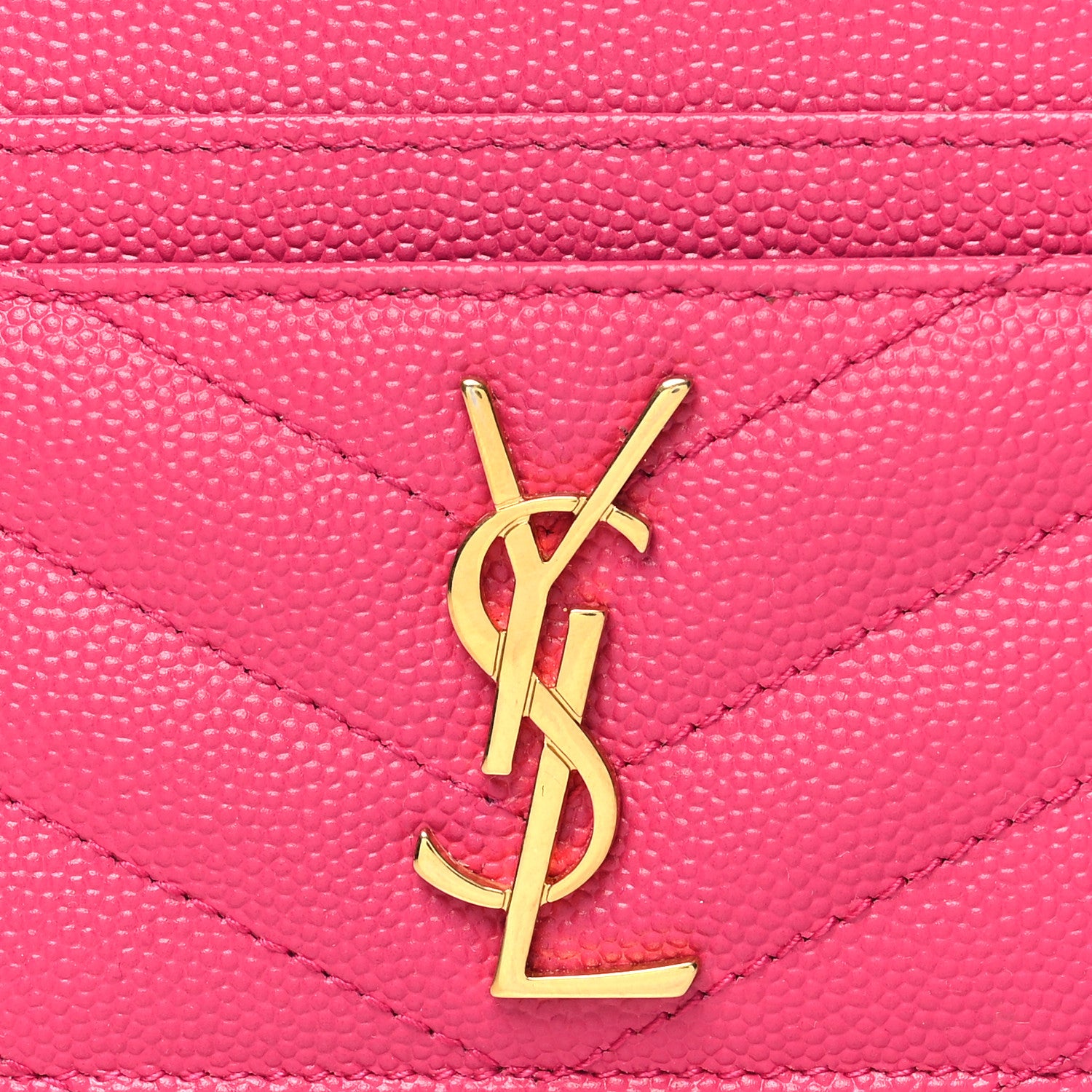 Saint Laurent Grain De Poudre Matelasse Chevron Monogram Credit Card Case Fresh Fuxia 8 of 10