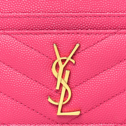 Saint Laurent Grain De Poudre Matelasse Chevron Monogram Credit Card Case Fresh Fuxia 8 of 10