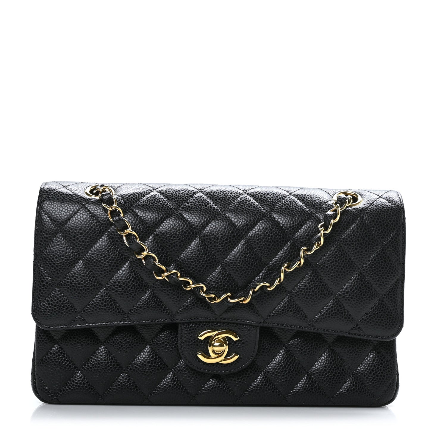 Caviar Quilted Medium Double Flap Black