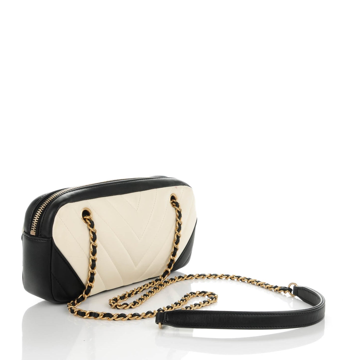 Calfskin Chevron Camera Case Dark White