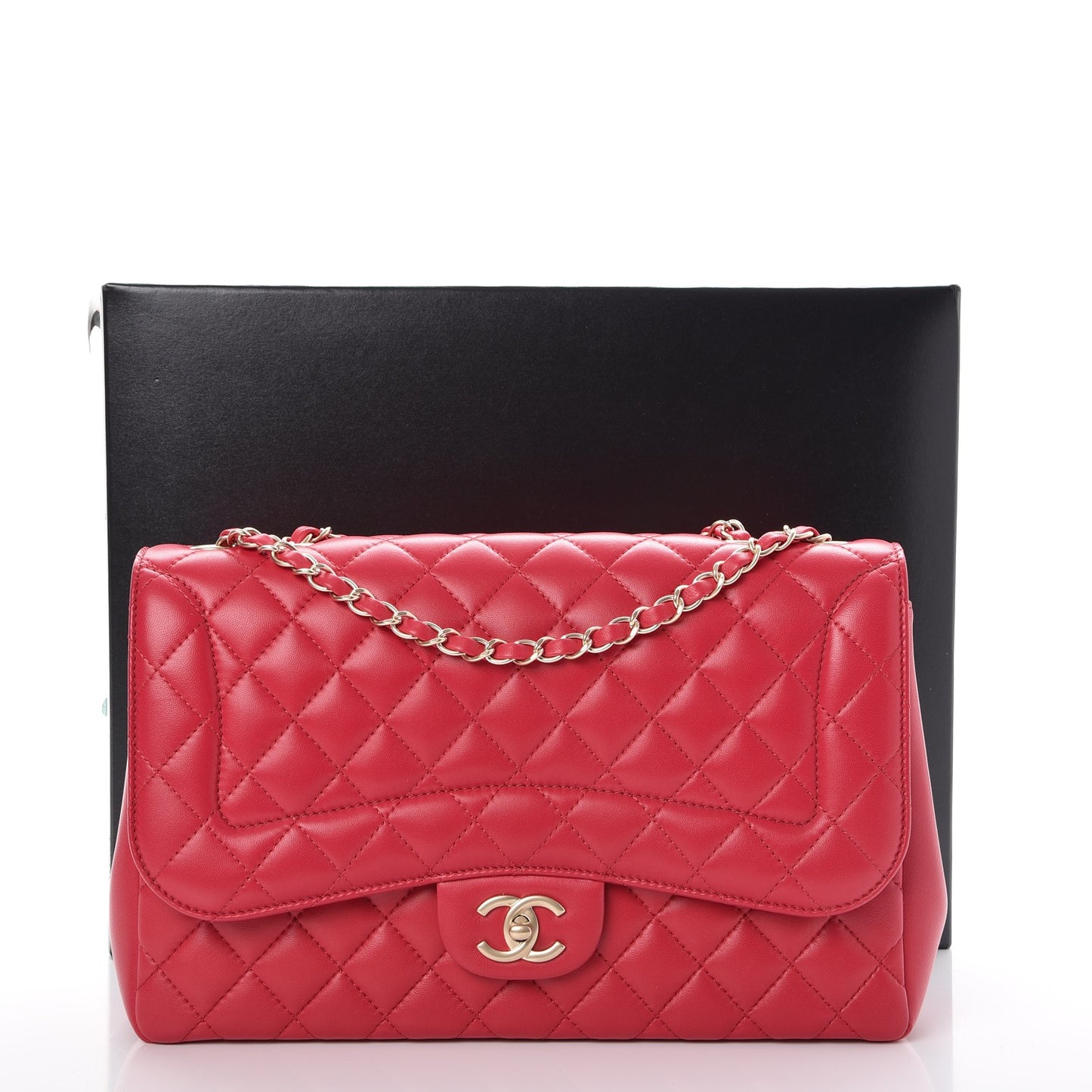Lambskin Quilted Jumbo Mademoiselle Chic Flap Red