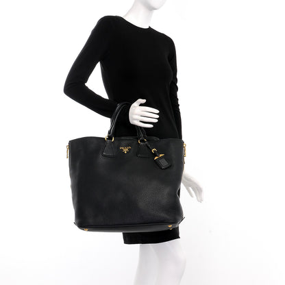 Prada Vitello Daino Side Zip Tote Black 2 of 8
