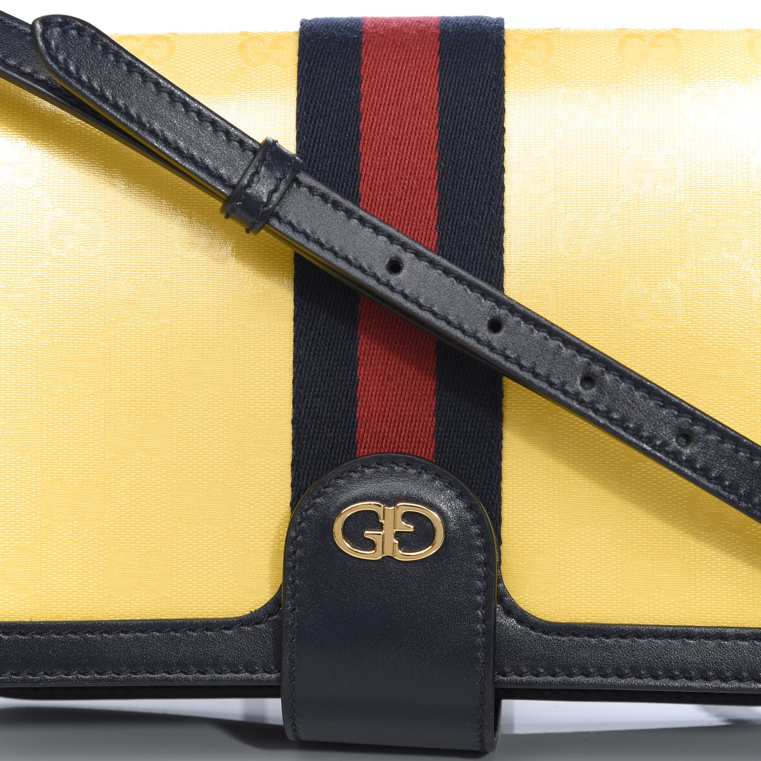 Gucci Crystal Monogram Plutone Calfskin Web Ophidia Flap Messenger Bag Straw Yellow Blue 12 of 12