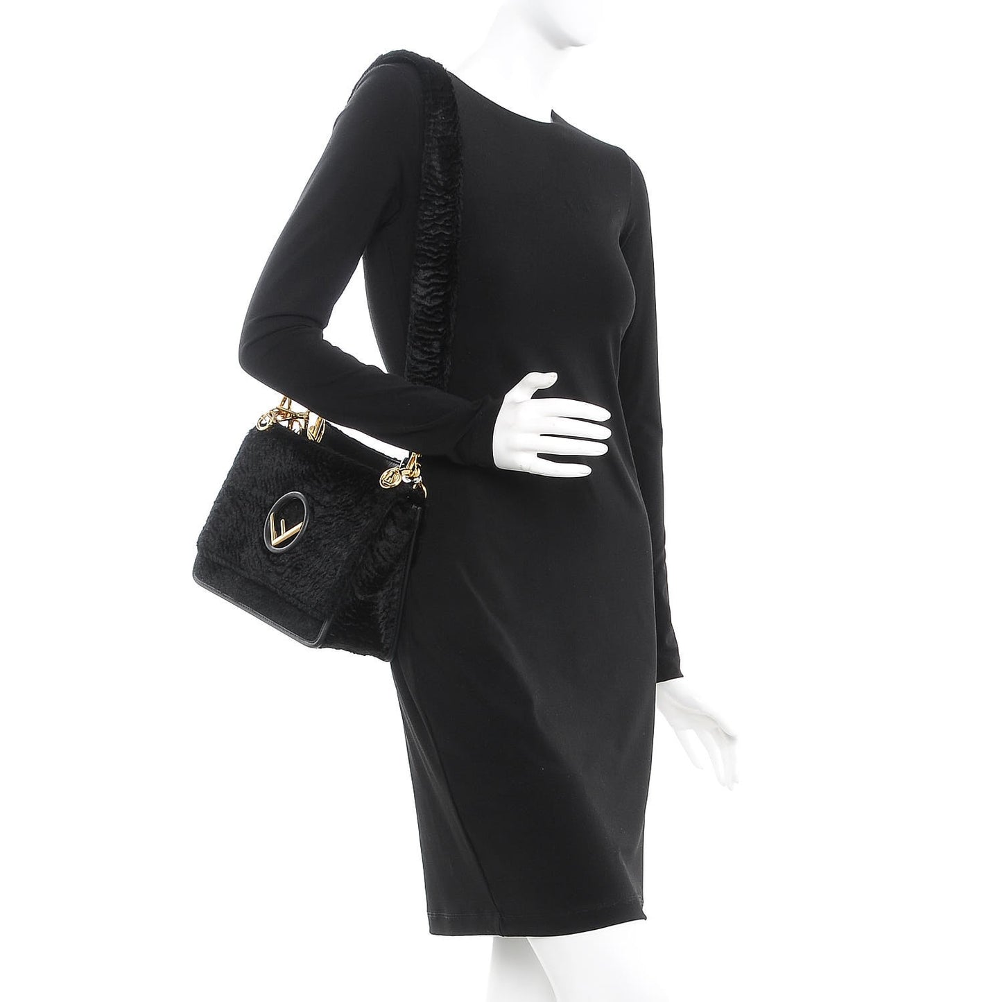 Velluto Astrakan Vitello Dolce F is Fendi Kan I Shoulder Bag Black