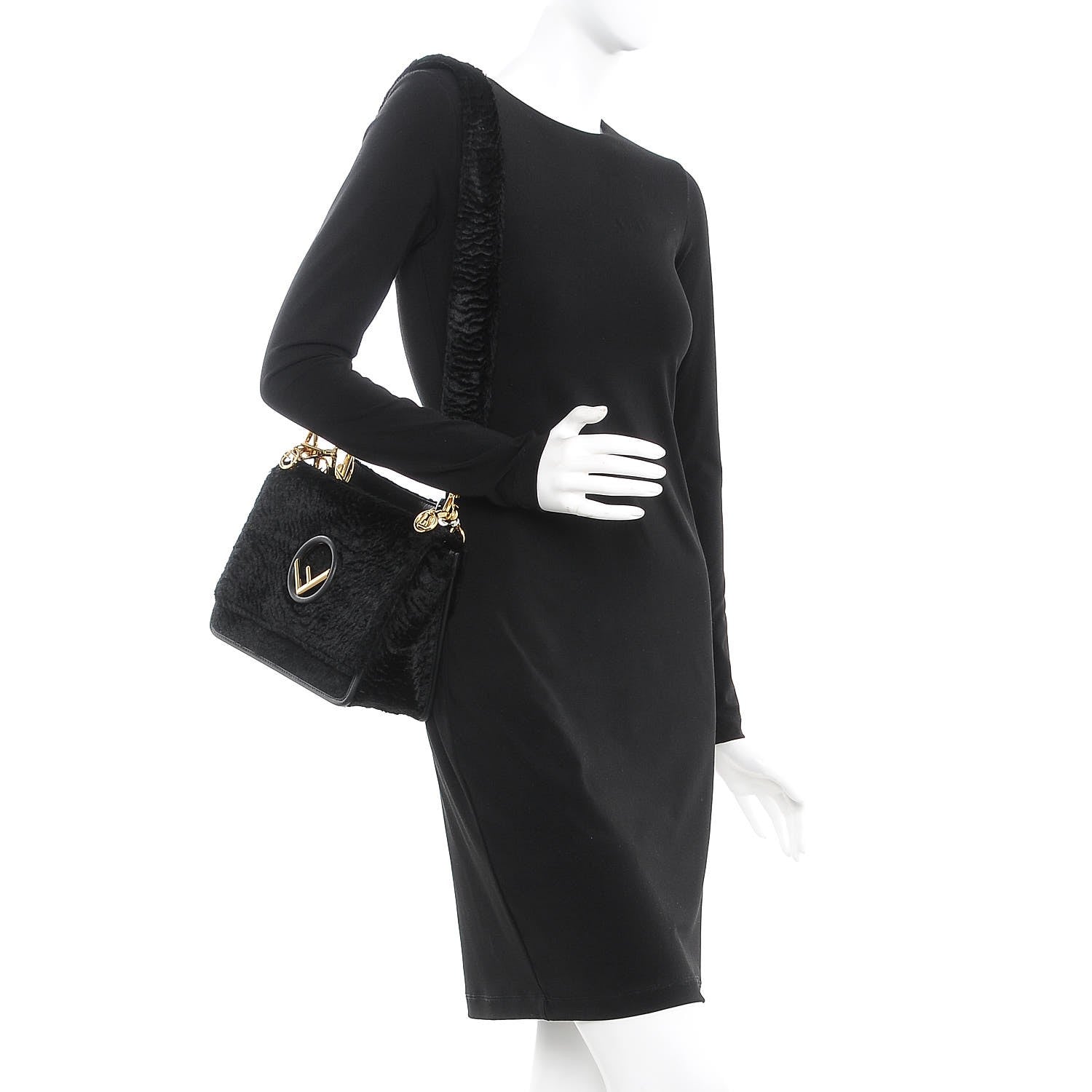 Fendi Velluto Astrakan Vitello Dolce F is Fendi Kan I Shoulder Bag Black 2 of 8