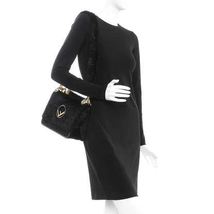 Fendi Velluto Astrakan Vitello Dolce F is Fendi Kan I Shoulder Bag Black 2 of 8