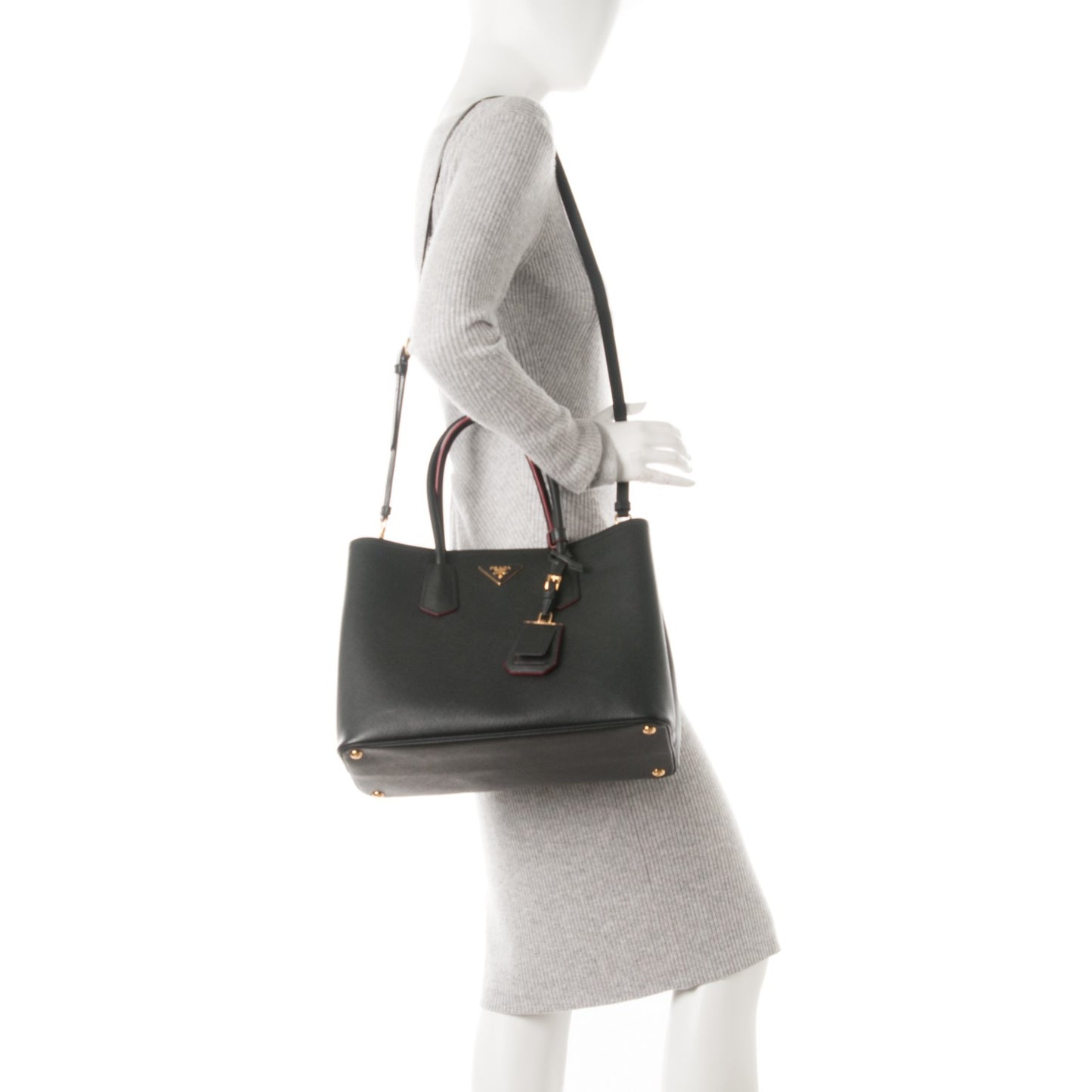 Saffiano Cuir Large Double Bag Nero Black Ciliegia