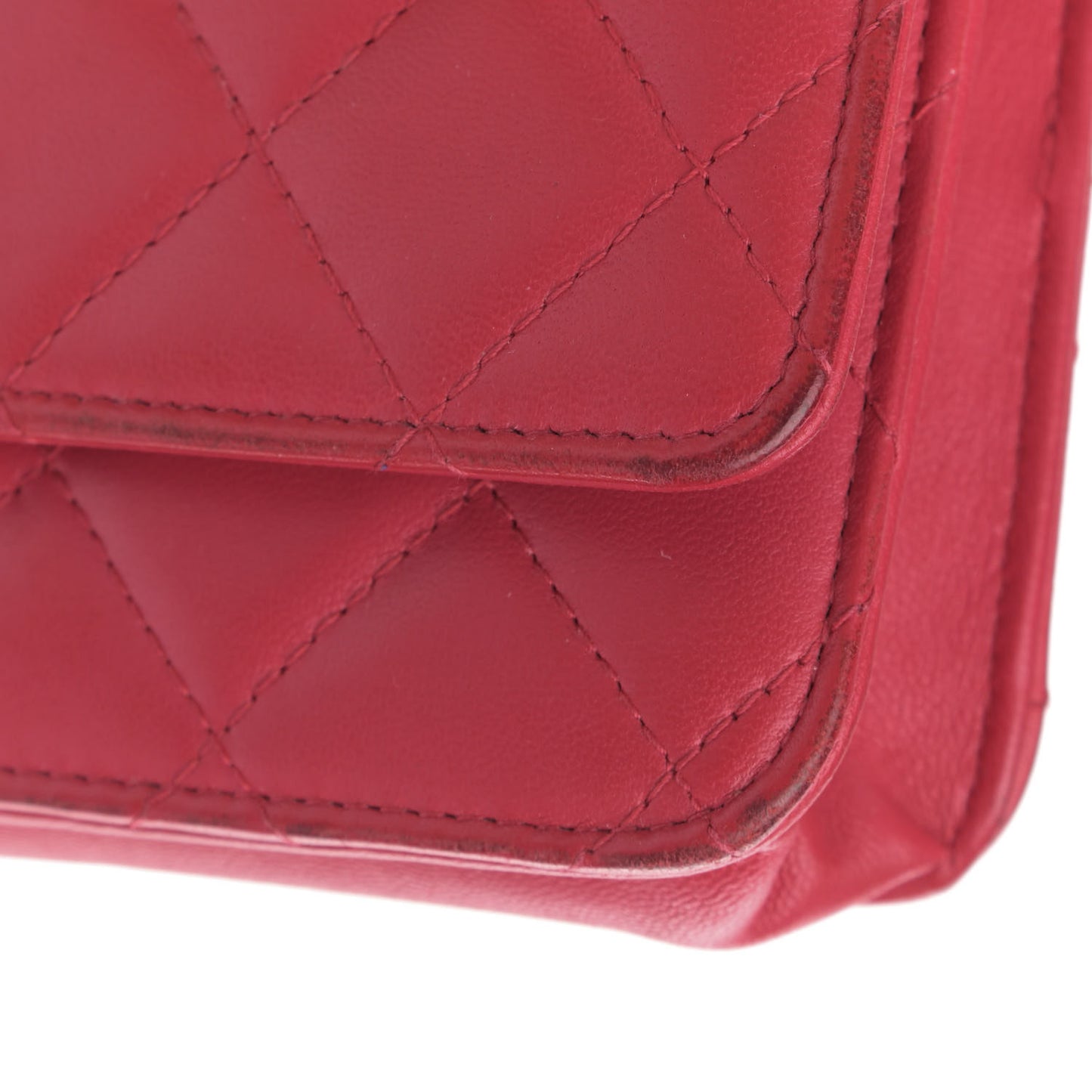 Lambskin Quilted Wallet On Chain WOC Dark Pink