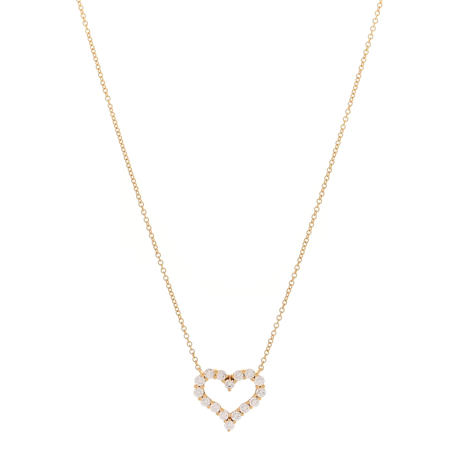 Tiffany 18K Yellow Gold Diamond Small  Heart Pendant Necklace 1 of 5