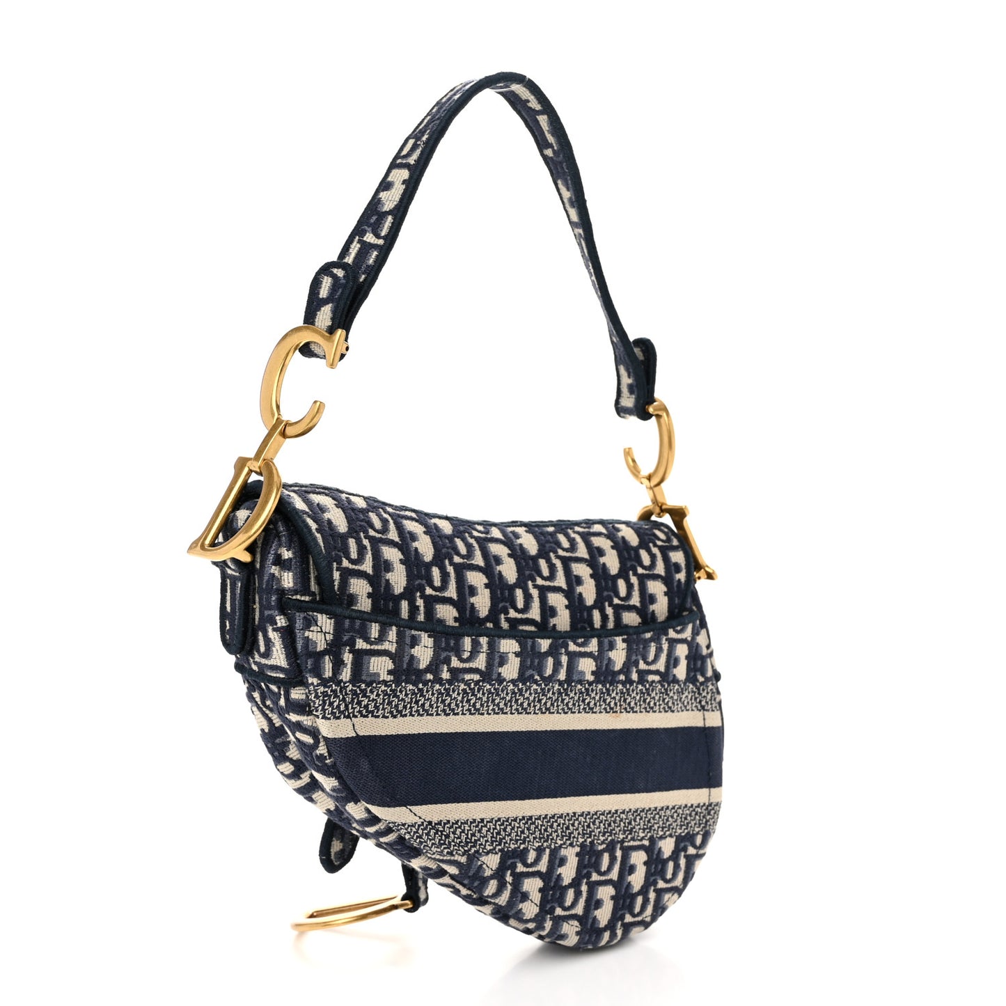 Oblique Embroidered Saddle Bag Blue