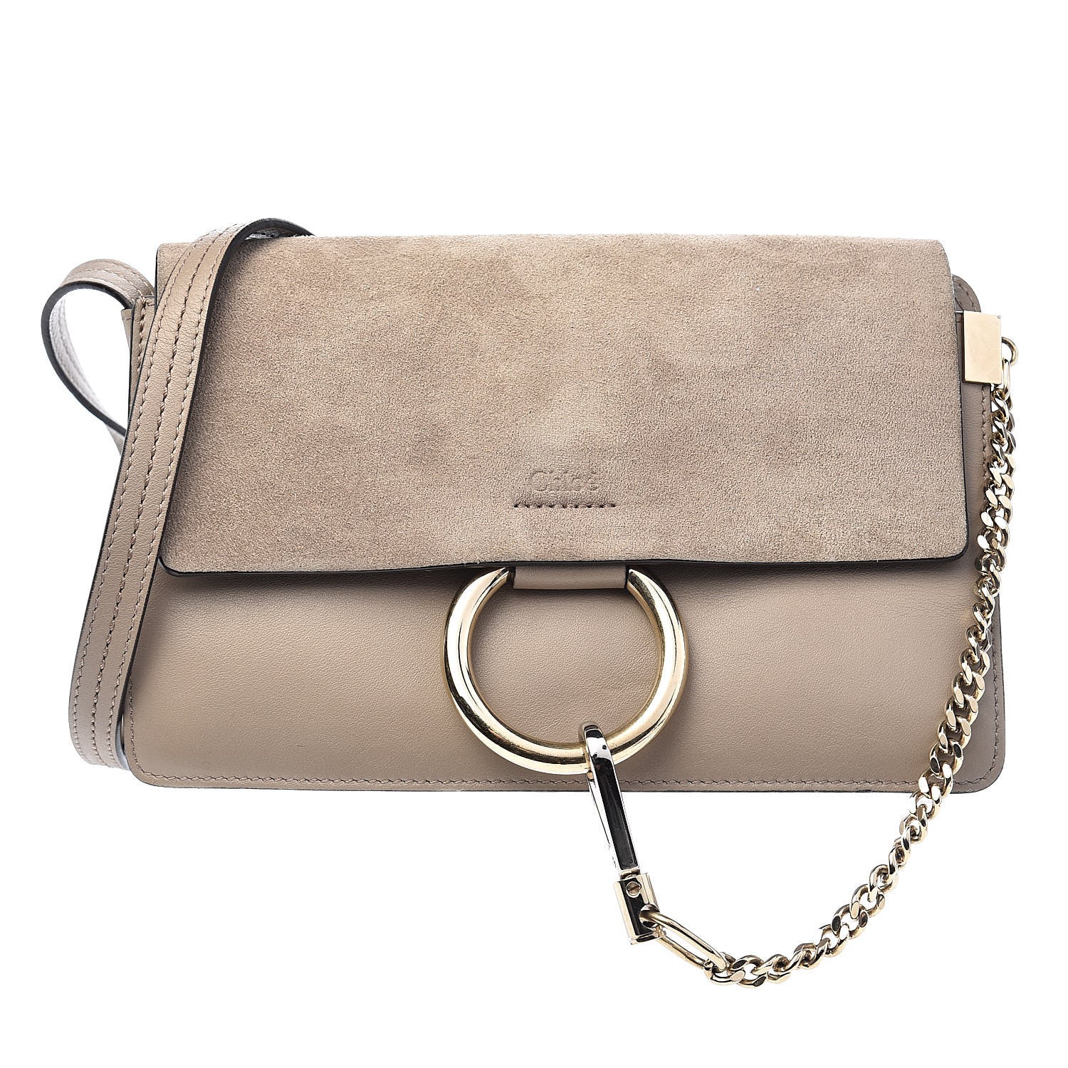Chloe Suede Calfskin Small Faye Shoulder Bag Motty Grey 1 of 8