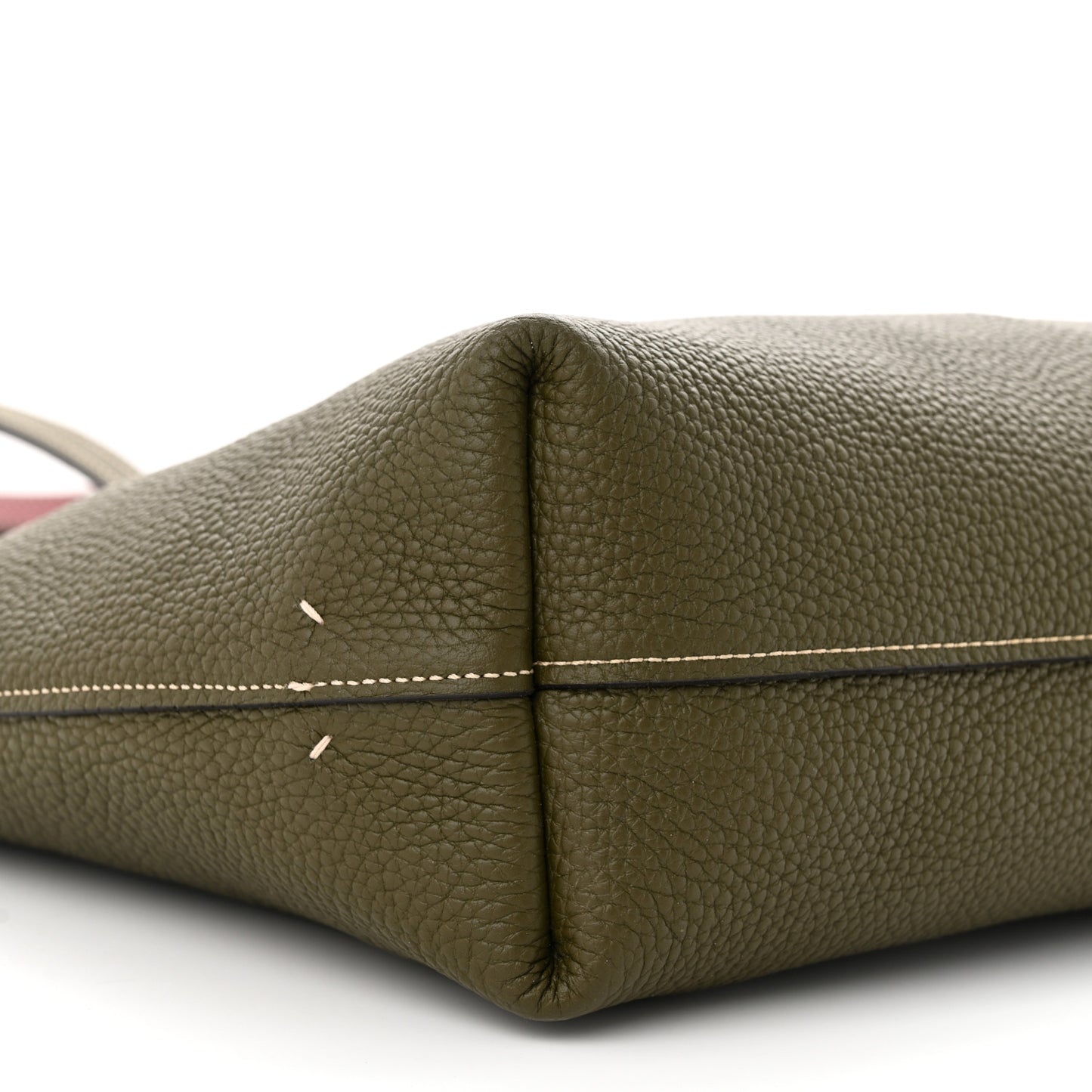 Taurillon Blush Calfskin Reversible Tote Dark Green Pink
