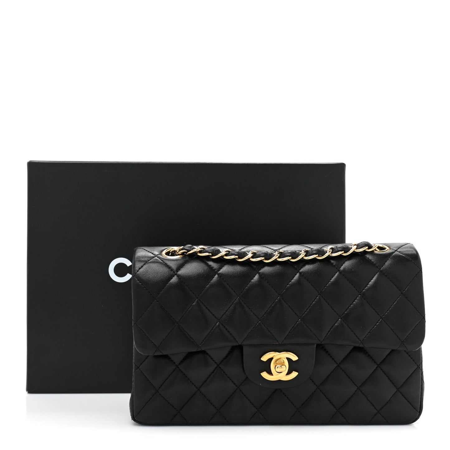 Lambskin Quilted Small Double Flap Black
