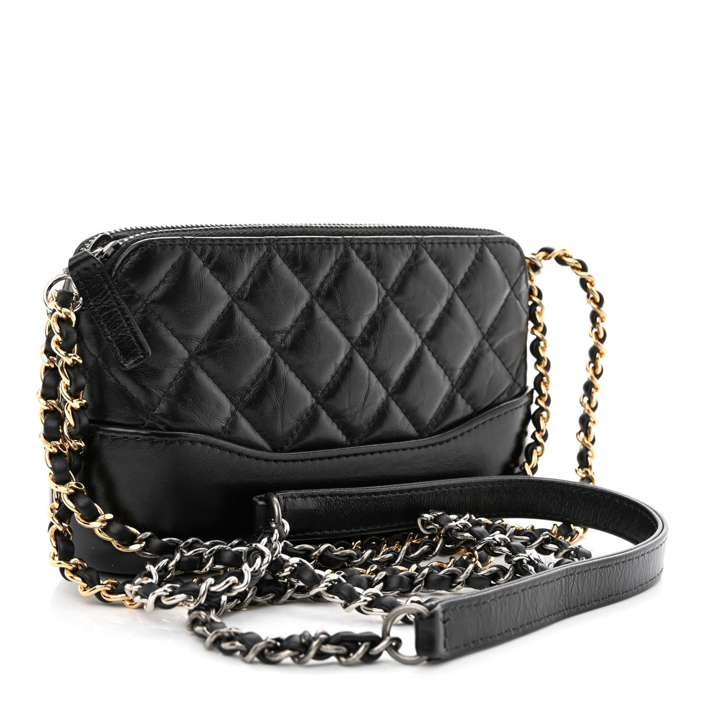Aged Calfskin Quilted Small Gabrielle Clutch With Chain Black